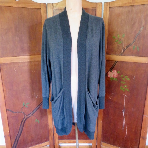 LL Bean Women's SoftFlex Long Open Cardigan Knit Tunic Jacket 1X Dark Gray - Picture 1 of 10